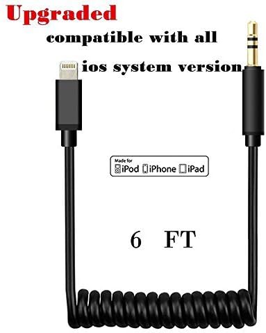 Coiled Car Cable for iPhone 7 ,Seekermaker lightning to male port Cable for iPhone 7 7plus 6 6s 6 Plus , iPad Air Pro Mini, iPod Touch- Black