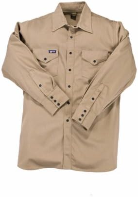 LAPCO IKH7-LARGE-REG Lightweight 100-Percent Cotton Flame Resistant Work Shirt, Khaki, Large, Regular