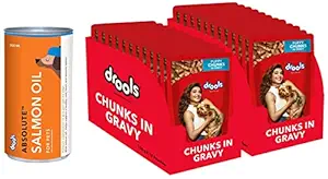 Drools Absolute Salmon Oil Syrup- Dog Supplement, 300ml & Puppy Wet Dog Food, Real Chicken and Chicken Liver Chunks in Gravy, 24 Pouches (24 x 150g)