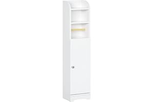 kleankin Armario de Baño Columna Auxiliar de Baño Armario Multiusos con Estante Ajustable y Portarrollos de Papel para Dormitorio 23x18x100 cm Blanco
