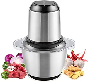 Meat Grinder Food Processor with Steel Bowl Steel Body Vegetable Chopper 250W 2L Stainless Steel Heavy Kitchen Food Chopper Mixer Blender (Silver)