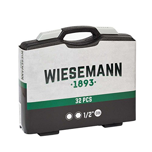 Steckschlüsselsatz 32tlg | WIESEMANN 80096 | Chrom-Vanadium Stahl | Steckschlüssel-einsätze | 1/2″| Knarre | Adapter | Zündkerzen-Einsatz | im Werkzeugkoffer - 5
