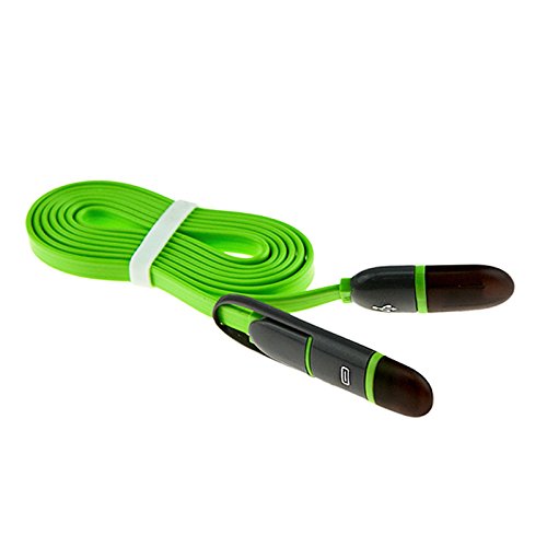 2 in 1 USB kabel für Blitz Micro Flach Kabel Lade Daten Sync Ladegerät Kabel für iPhone 7 6S plus SAMSUNG HUAWEI Telefonkabel (Grün) - 2