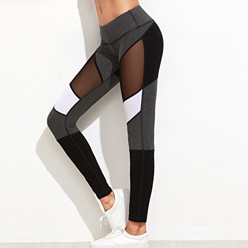 Vertvie damen Frauen Yoga Leggings Strumpfhose Sporthose Workout Tights Patchwork Strech Hose mit Mesh - 3