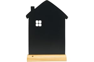 SECURIT - Lavagna Da Tavolo Silhouette Casa - Per Pennarelli A Gesso Liquido - Per Caffè, Ristoranti, Bar, Negozi - Inserto Rimovibile - Base In Legno Laccato - 32x23x6cm - 1 Pennarello Bianco Incluso