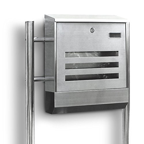 Preisvergleich Produktbild Edelstahl Standbriefkasten Briefkasten Postkasten Mailbox Letterbox Briefkastenanlage Eckig mit Zeitungsrolle