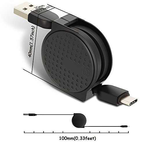 Einziehbares USB-C-Kabel, Higoo Typ C bis USB 3.0 Erweiterung Schnelles Ladekabel mit Cord Winder USB-Kabel Organizer Schnelle Daten Sync Cord für OnePlus 3 Lumia 950 950XL Nexus 5x 6P Pixel Macbook Schwarz (Schwarz) - 6