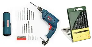 Bosch GSB 450-Watt Impact Drill Set (Blue, 100-Pieces) with Bosch HSS-R Metal Drill Bit Set (10-Piece)