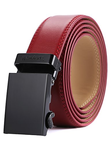 Tonywell Mens Genuine Leather Ratchet Fashion Belt with Automatic Buckle (One Size:32"-45"Waist, Bla