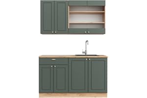 Vicco Cucina completa Fame-Line, Quercia verde-oro Country/oro Power, 140 cm, PL Rovere