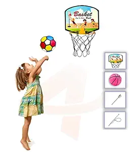 Aavashyak Basket Ball for Kids , Boys & Girls | Complete Set of Plastic Board , Hoop , Net , Rubber Ball , Inflating pin , 2 Ties | Indoor Outdoor Games | Hanging , Wall Mount | Standard Size
