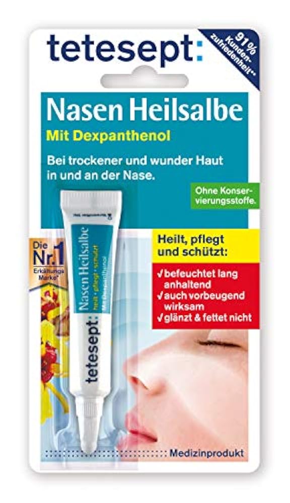 tetesept Nasen Heilsalbe – Nasenpflege Creme bei Erkältung - befeuchtet die Nase, heilt wunde Stellen und Risse & schützt die Haut der Nase – 5 x 5 g