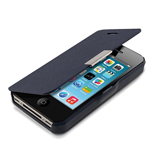 kwmobile Funda para Apple iPhone 4   4S - Carcasa con  Tapa Tipo Libro  para m  vil - Case Protector en  Azul Oscuro 