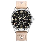 Armbanduhren Mode-Accessoires, klassische echte Lederband Quarzwerk Business M?nner Armbanduhr Dekor Geschenk - Khaki