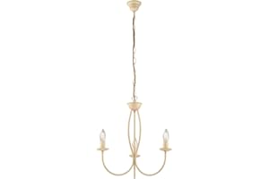 BE-LIGHT Lampadario Rustico 3 Luci In Ferro Battuto Decapé Avorio Serie Botte