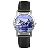 Timest - Delfine Motiv Damenuhr mit Lederarmband in schwarz Rund Analog Quarz SA1771