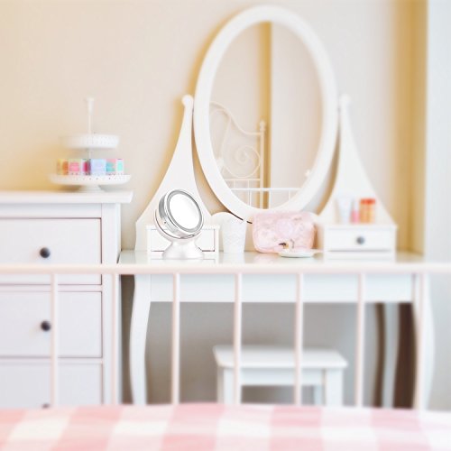 Molain Kosmetikspiegel mit LED Beleuchtung ,360 ° drehbare Make up Spiegel mit normal und 5-fache Vergrößerung für Badezimmer, Eitelkeit, Kosmetik - 5