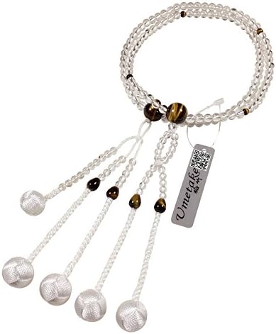 Umetake Buddhist prayer beads for women Nichiren juzu White Crystal tiger's eyes and White woven balls Buddha rosary Nenju pouch free of charge