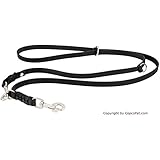 CopcoPet Fettlederleine, Schwarz, 2,40m x 18mm, verstellbare Hunde-Leine aus Leder mit verchromten Karabinern, geflochtene Hunde-Führleine Leder für Hunde bis 70 kg