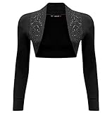 bestickte jacke damen grün Länge 36cm WearAll - Neu Damen Langarm Achselzucken Bolero Top - Schwarz - 40-42