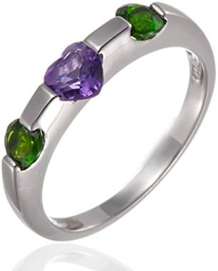 Hutang Jewelry 925 Sterling Silver Heart Shape Amethyst &amp; Chrome Diopside Ring (L 1/2)