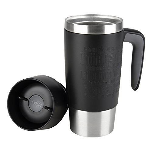 Emsa 514096 Isolierbecher mit Griff, Mobil genießen, 360 ml, Quick Press Verschluss, Schwarz, Travel Mug Handle - 2