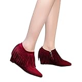 TianWlio Frauen Herbst Winter Stiefel Schuhe Stiefeletten Boots Seitlicher Reißverschluss Kurze Stiefel Keile High Heel Schuhe Stiefel Quaste Stiefeletten Wein 38
