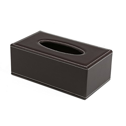 Valleycomfy Kosmetiktücherbox Tissue Box Rechteckige PU-Leder Taschentuchbox Kosmetiktücher Kosmetikbox für Zuhause/Büro/Auto Groß 25.5 * 13.5 * 9.5 cm(Braun) - 2