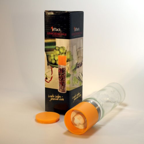 Pfeffermühle Salzmühle Gewürzmühle unbefüllt mit Keramik Mahlwerk in Geschenk Verpackung – 230ml – Höhe 20.5cm – orange - 2