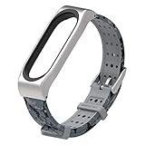 Silikon Armband für Xiao Mi-Band 3 | Dauerhaftes Ersatz Mesh Atmungsaktiv Fitness Sport Tarnung Band mit Metallgehäuse Tischrahmen Edelstahl Silberne Schnalle | für Damen Herren | 18MM (A)
