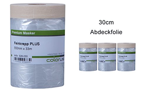 3 x Colorus Masker Tape PLUS Feinkrepp 30 cm x 33m Cover Quick Abdeckfolie Malerkrepp Malerfolie
