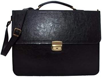 Koson Leather Black Hand-crafted italian black briefcase messenger bag laptop