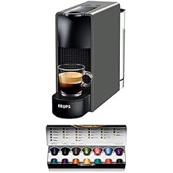 Krups Cafetière à capsules Nespresso Essenza Mini (1260 watt, technologie de chauffe Thermoblock, 0,7 litre, 19 bar) sans mousseur à lait gris