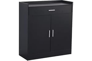 EROMMY Contemporary Shoe Cabinet, Sideboard, Side Cabinet with Drawer and Shelves for Living Room, Kitchen, Bedroom, Hallway, Home Storage Cabinet (Black)