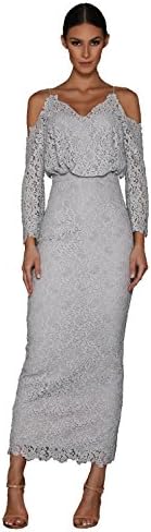 Elle Zeitoune Ice Silver Kendra Off Shoulder Lace Detail Dress UK 14 (US 10)