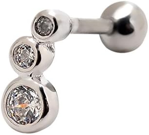 LANSHANG 16g Clear Triple Gem Upper Ear Cartilage Earrings Stud Forward Helix Piercings 1/4" (1 Pair) (2pcs White)