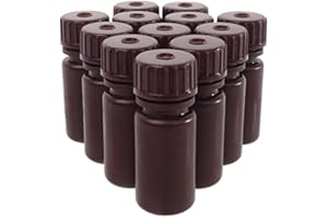 LABBOX KENZIUM - Pack of 12x Narrow Neck HDPE Bottles, for light sensitive products, 4 ml | Amber wide mouth Laboratory Vials +black screw cap, High Density Polyethylene |Solid and Liquid Sample Storage