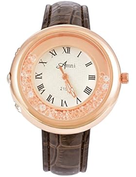 Souarts Damen Retro Kunstleder Treibsand Armbanduhr mit Strass Quartzuhr Analog mit Batterie Kaffeebraun