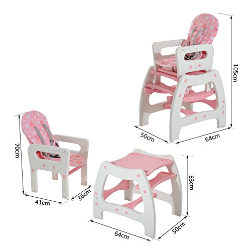 homcom 420-001PK 3 in 1 Kinderhochstuhl Kombihochstuhl Multifunktion Babyhochstuhl mit Schaukelfunktion, rosa - 4