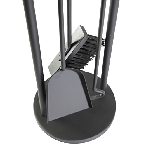 Kamino-Flam Kaminbesteck 3-teilig – Kamin-Zubehör mit Besen / Schaufel / Schürhaken / Ständer – Kamingarnitur in Schwarz – Kamin-Werkzeuge aus Guss-Eisen – Kaminzubehör mit Standfuß für Holzofen - 4
