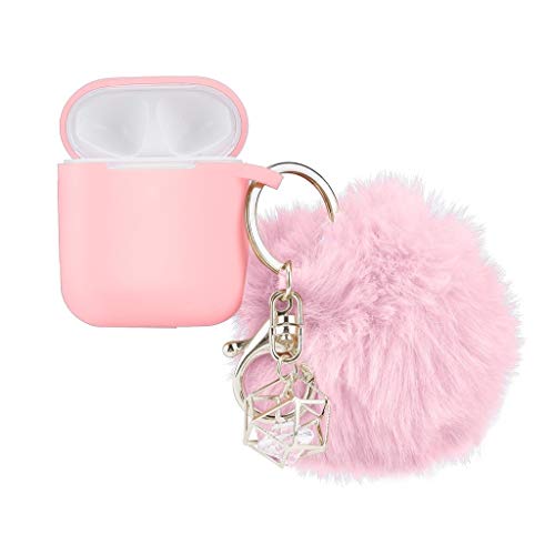 Preisvergleich Produktbild Felicy Silikon Schutzhülle mit Schlüsselbund für Airpods 2 / 1 Ladekoffer (Pink)
