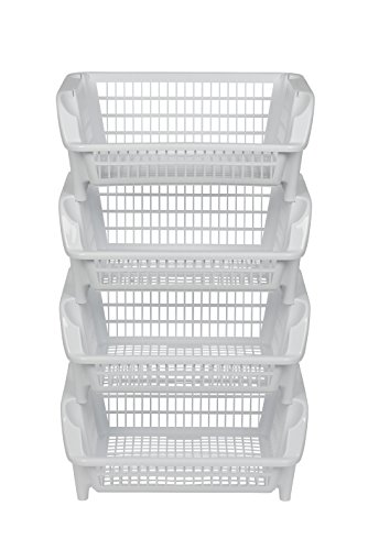 Regal bestehend aus vier stapelbaren Körben aus Kunststoff in Weiß. Stapel- und nestbar. Beliebig erweiterbar. Maße BxTxH 54,5 x 38 x 92 cm! - 2