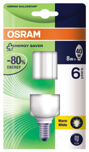 Preisvergleich Produktbild Osram 63120B1 Duluxstar E14 Energiesparlampe in Röhrenform 8W / 825, warmweiß