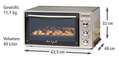 ROMMELSBACHER BG 1650 Back & Grill Ofen mit leistungsstarker Grillfunktion / 40 Liter / CLEANemail Beschichtung / 4 Heizarten mit Umluft / Versenkbare Knebel / 1650 W / champagner metallic - 4