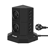 Tour Multiprise Parasurtenseur Parafoudre 4 Prises avec 6 USB Ports (Total 8A) Interrupteur,Adaptateur Douille,2500W/2M Câble (Protection jusqu'à 3500 Joules)