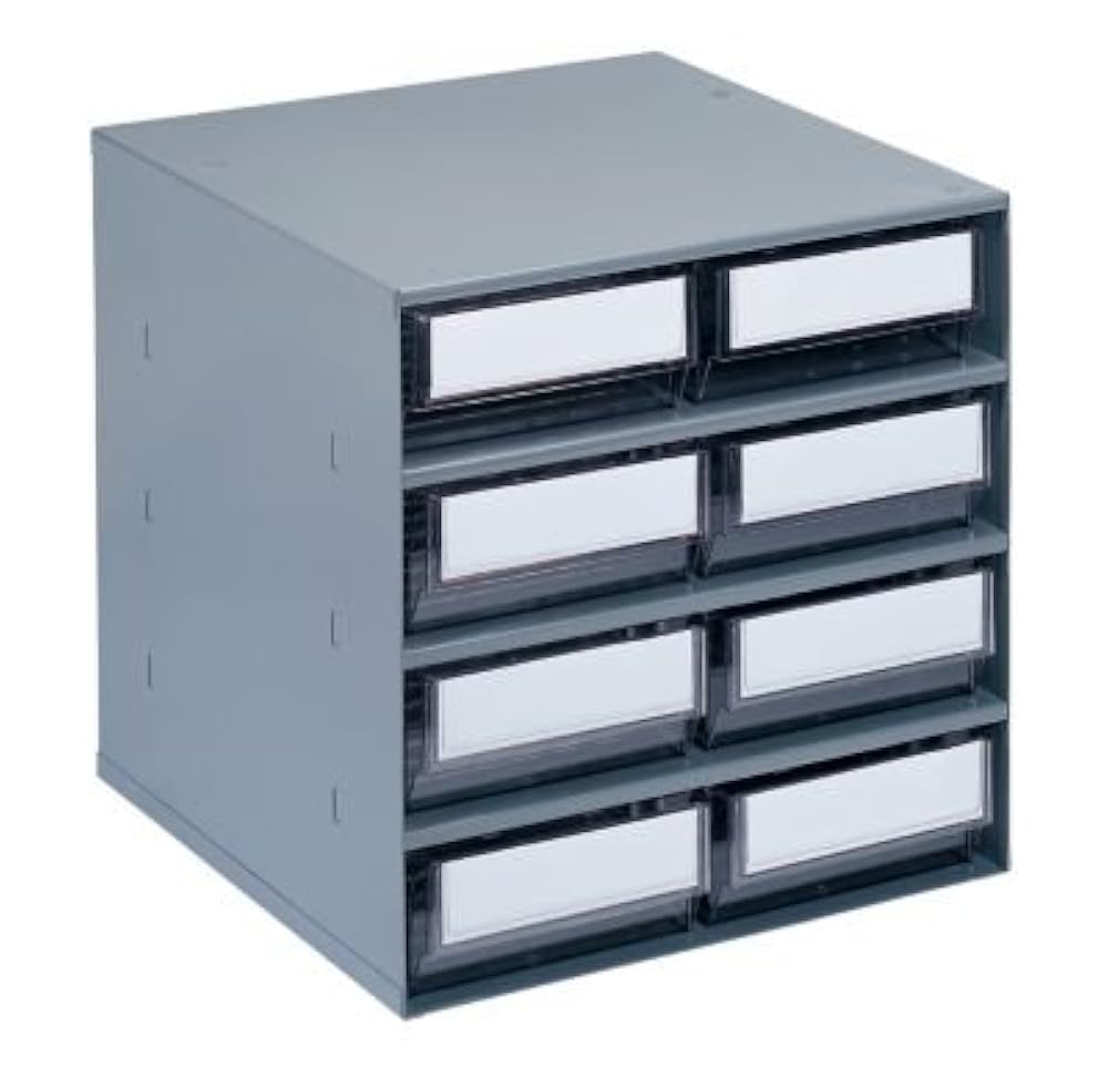 Schubladenmagazin, Gehäuse-Traglast 75 kg - HxBxT 395 x 380 x 300 mm, 8 Schubladen - Schubladen glasklar - Klarsichtmagazin Kleinteilemagazin Lagersystem Magazin Schubladenmagazin Schubladensystem