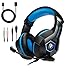 Produktbild Sporzin Gaming Headset für PS4 PC Pro Xbox One mit Mikrofon und Rauschunterdrückung PS4 Headset On Ear für Nintendo Switch Laptop Mac Handy Tablet LED Kopfhörer Blau