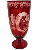 antikes Glas Oberstdorfer Glashütte Antik Glas am Fuß, Handgefertigt, Rubinrot Vase böhmisches Glas Original Egermann Weinbecher Bierglas Sammler Glas mundgeblasen Höhe ca. 14,5 cm