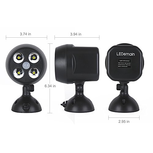 LEDemain ultraheller kabellos Scheinwerfer / Wandleuchte / Outdoor Landscape Spotlight / Gartenleuchten / LED Spotlight / Sicherheitslicht, Wasserdicht IP65 mit Bewegungssensor und Lichtsensor, passen zu Garten / Outdoor / Indoor (600 Lumen 4 LEDs mit AKKUs) - 3