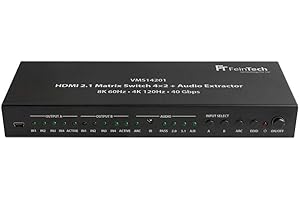 FeinTech VMS14201 HDMI 2.1 Matrix Switch 4x2 Commutatore 4K 120Hz 8K Ultra HD 4 in 2 Out Audio Extractror ARC Toslink SPDIF Downscaler per Xbox PS5 TV Monitor HDR VRR 40Gbps